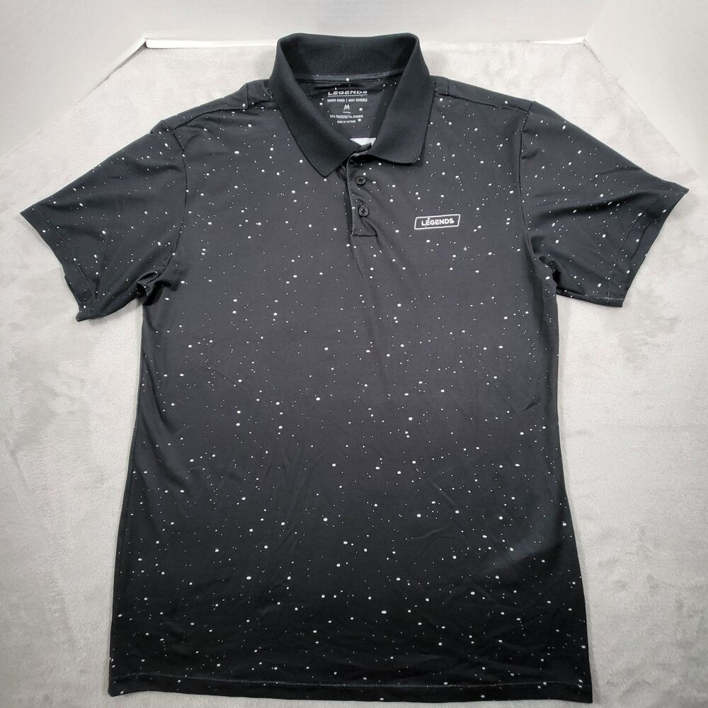 Legends Aviation Polo Mens Medium Black White Splatter Dots